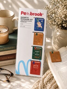 Pembrook Magnetic Bookmark Set of 4 Vintage Bookworm